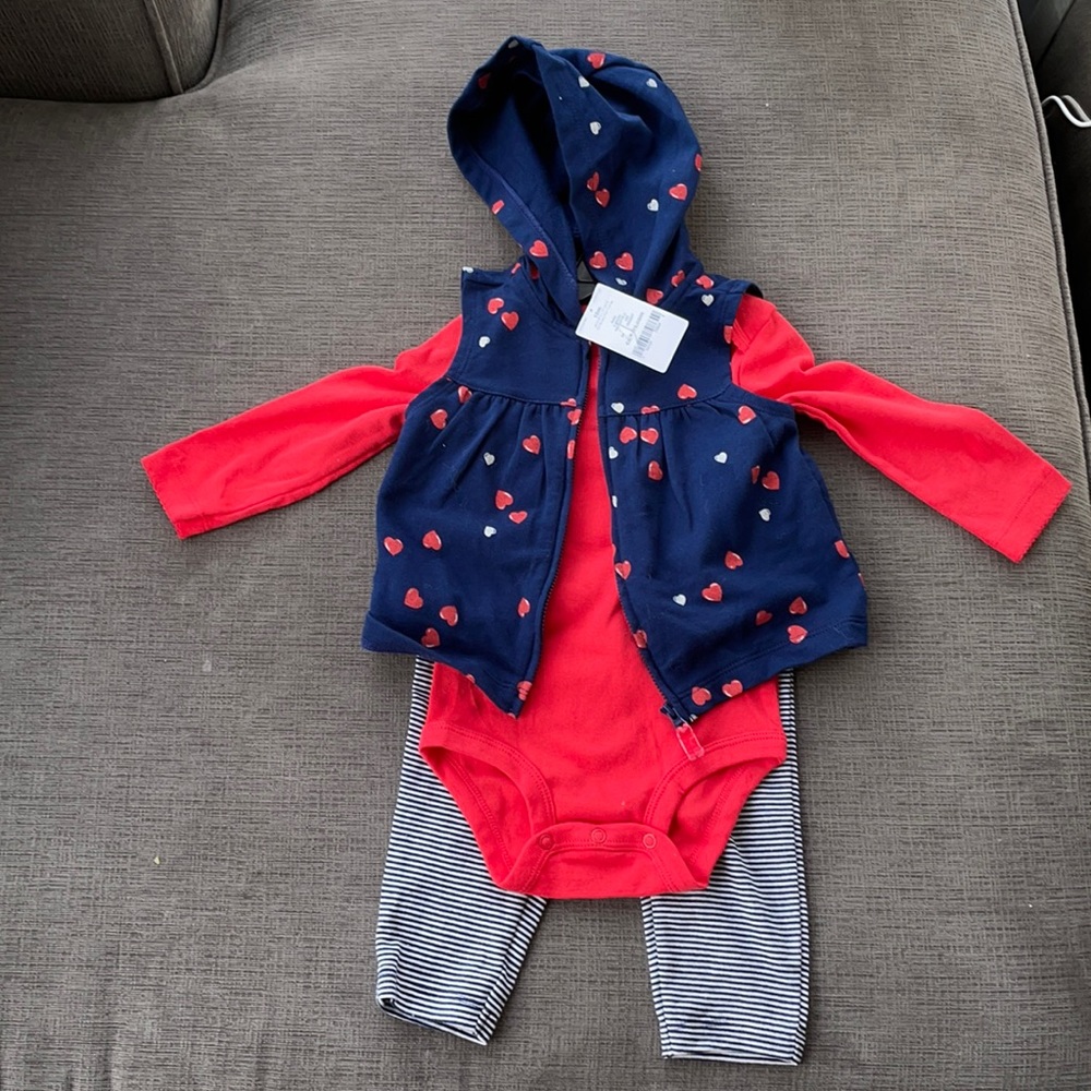 3 piece blue heart vest hoodie long sleeve pants